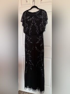 Black Beaded Floral Evening Dress